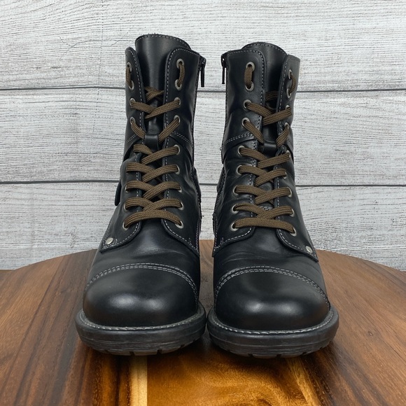 Taos Crave Classic Black Full Grain Leather Lace Up Mid Boot Side Zip Women’s 7 - Picture 7 of 13